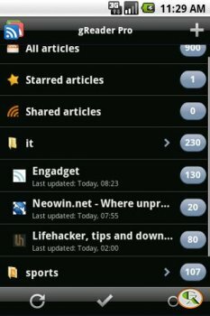 gReader - читаем RSS сайтов на телефоне